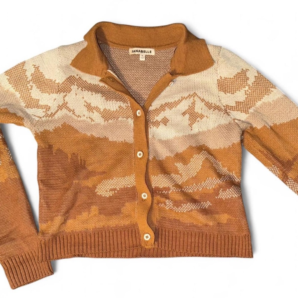 Women's Camel & Cream Patterned Button Cardigan